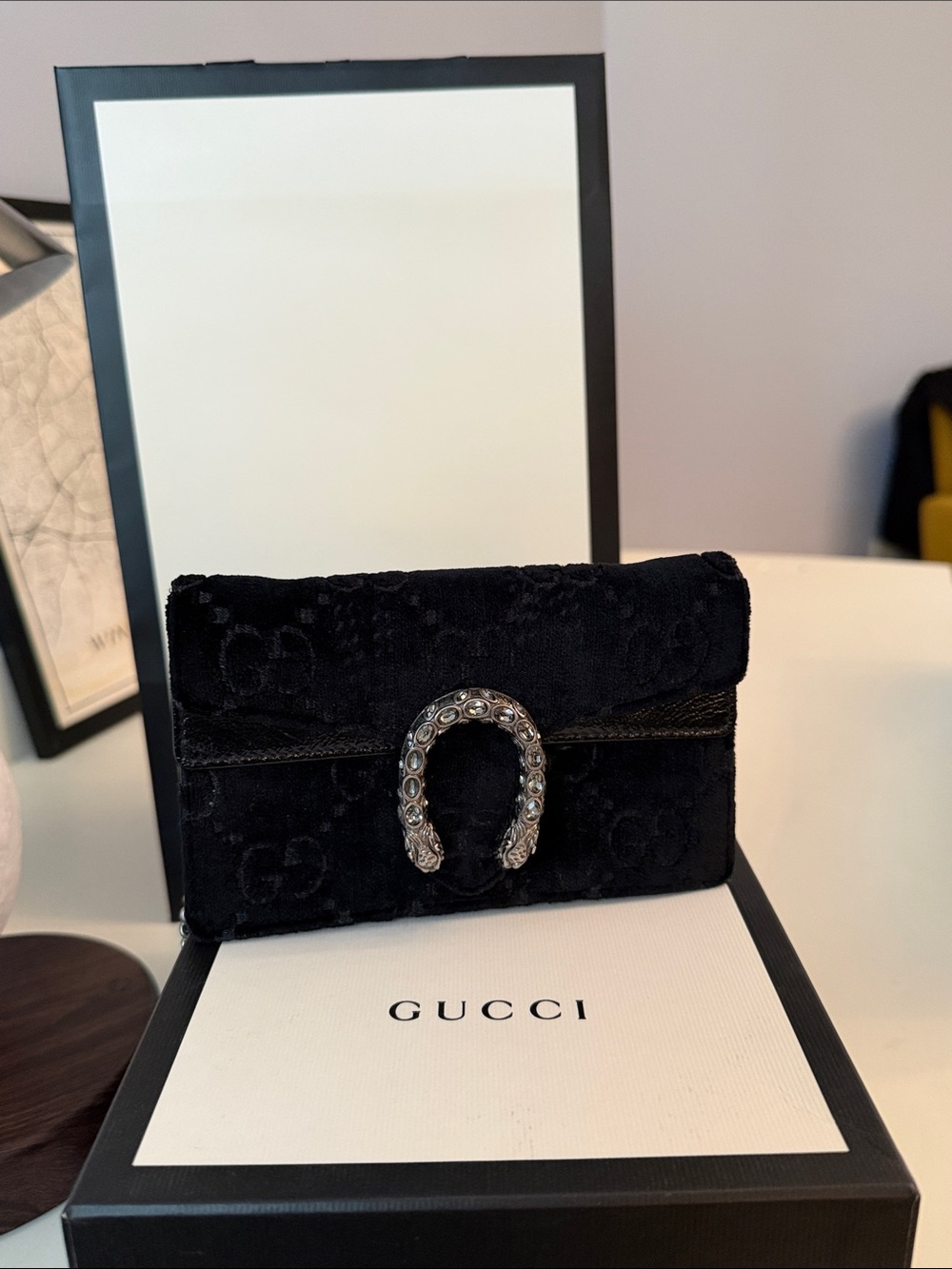 Gucci Black Velvet Dionysus Super Mini Bag